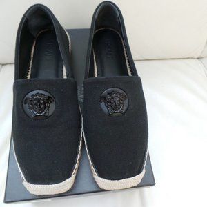 NIB Versace Black Canvas Medusa Espadrille Flats Size EU 40 / 9 US